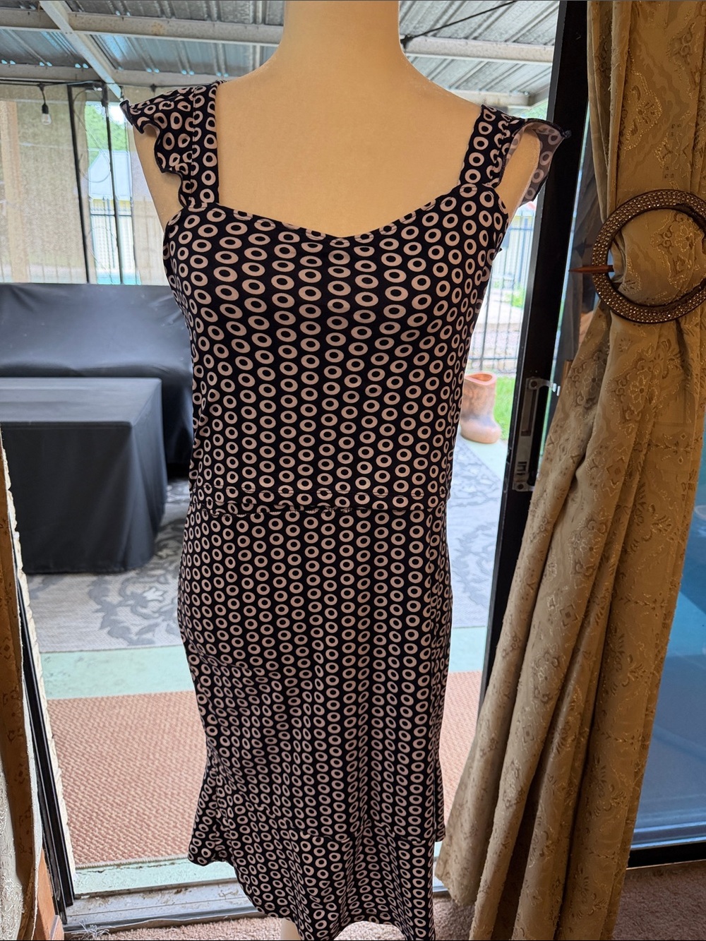 Black and White Printed Ruffle Strap Dress